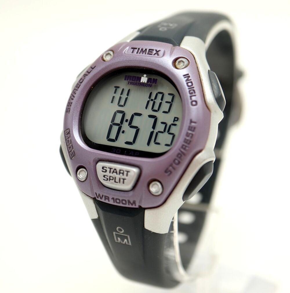 Timex Ironman Sport 34mm Digital Watch Purple Gray Alarm Chrono with New Battery